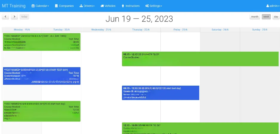 Interactive diary view for MT Training developed by Charlton Network